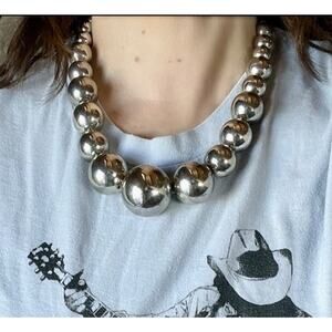 Navajo Pearl Style Necklace Graduated Silver Beads Western Cowgirl Statement BIG